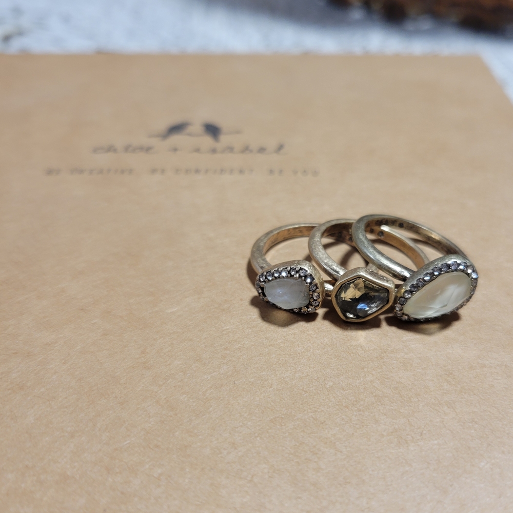 Chloe + Isabel Gold and Silver Gemstone Ring Trio